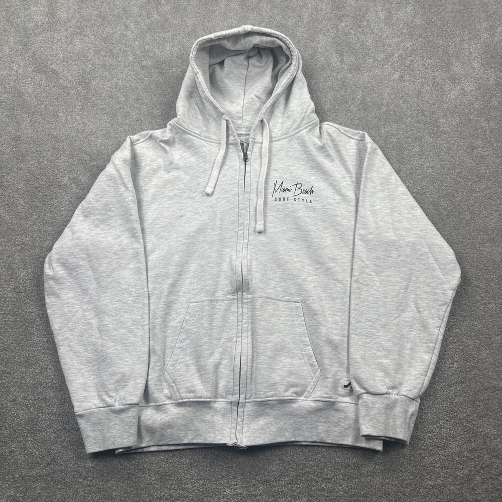 surf style Light Gray Zip-Up Hoodie with Hood
